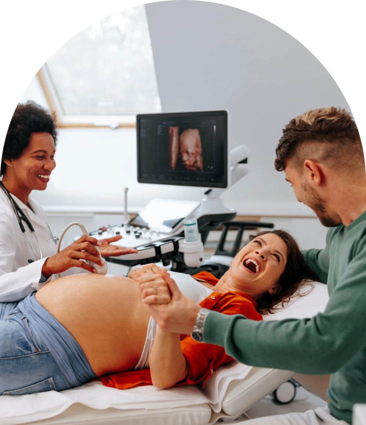 Doctor performing prenatal ultrasound exam